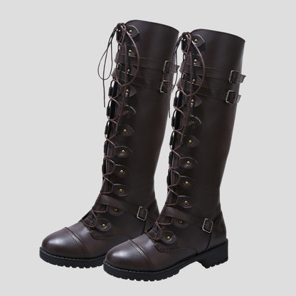 Madalena | Botas Militares Mulher Cano Alto Atacadores Fivela