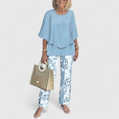 Madalena | Conjunto Blusa e Calças Estampadas Mulher Manga Curta