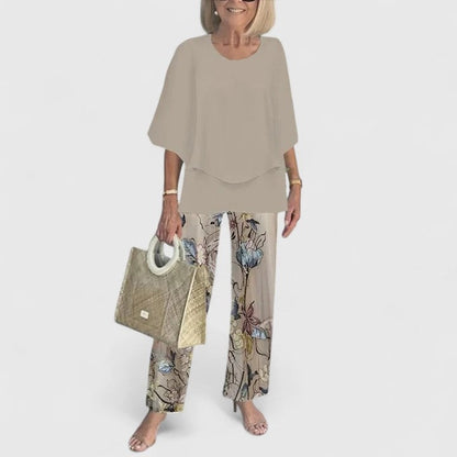 Madalena | Conjunto Blusa e Calças Estampadas Mulher Manga Curta