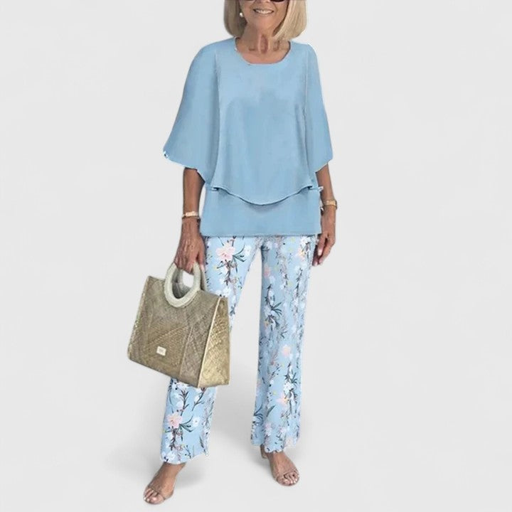 Madalena | Conjunto Blusa e Calças Estampadas Mulher Manga Curta