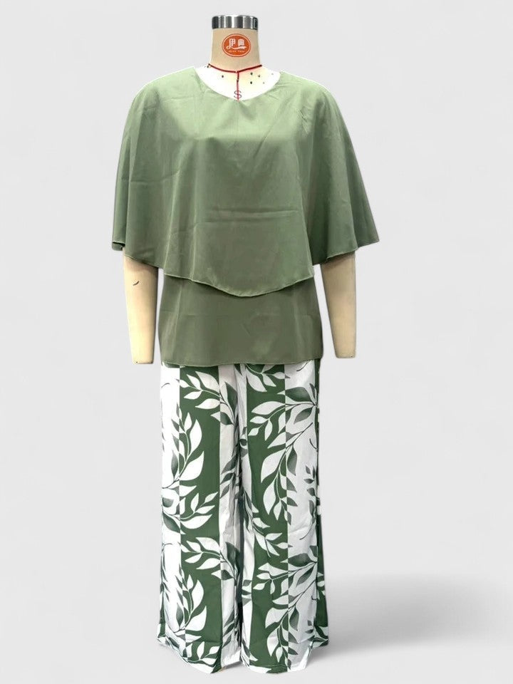 Madalena | Conjunto Blusa e Calças Estampadas Mulher Manga Curta