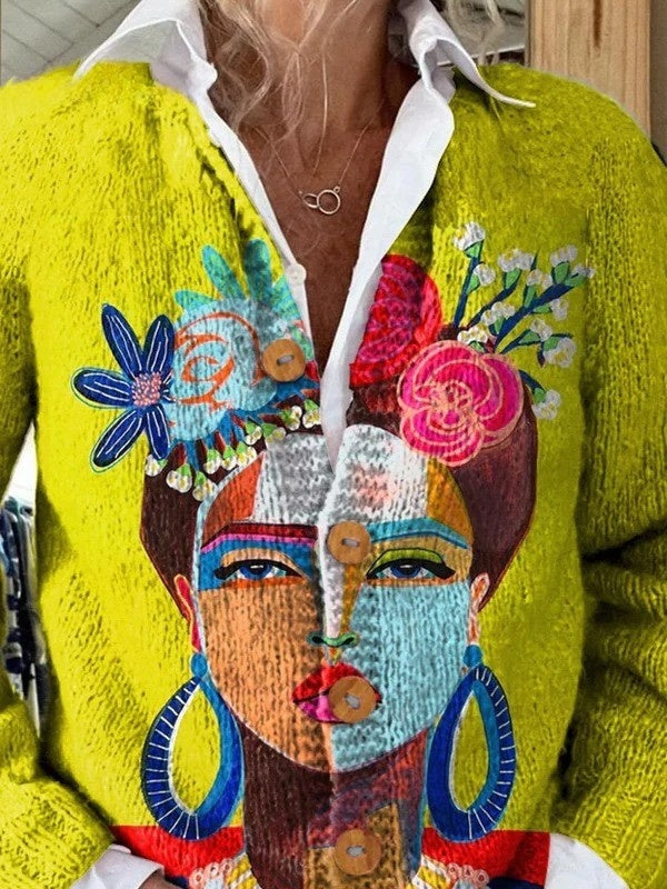 Manuela | Casaco de Malha Estampado Mulher Botões Florais