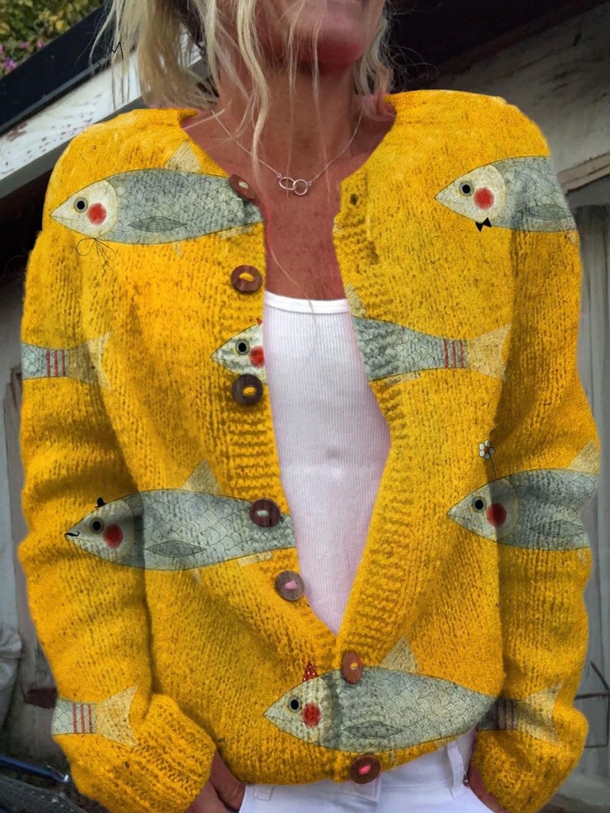 Manuela | Casaco de Malha Estampado Mulher Botões Florais
