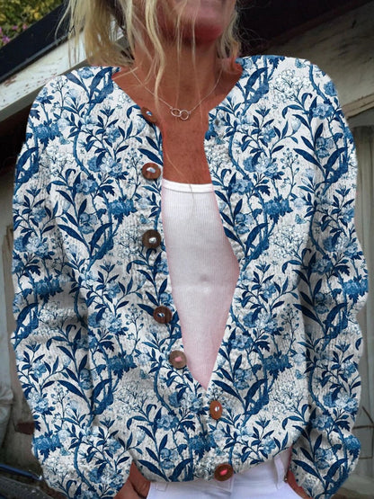 Manuela | Casaco de Malha Estampado Mulher Botões Florais