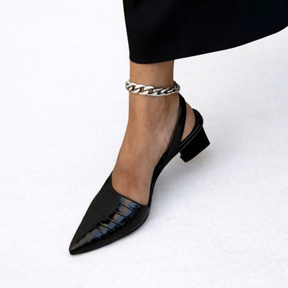 Manuela | Sapatos Oxford Mulher Slingback Bico Fino Salto Baixo