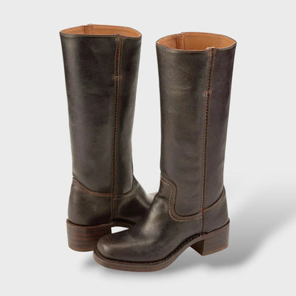 Margarida | Botas de Couro Cano Alto Mulher Salto Bloco