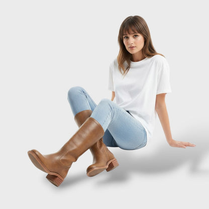 Margarida | Botas de Couro Cano Alto Mulher Salto Bloco