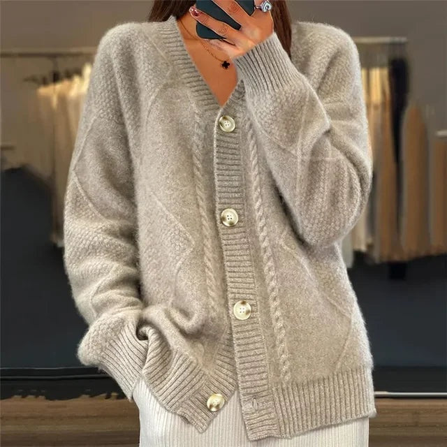 Maria | Cardigan de Lã Mulher Decote V Botões Manga Comprida