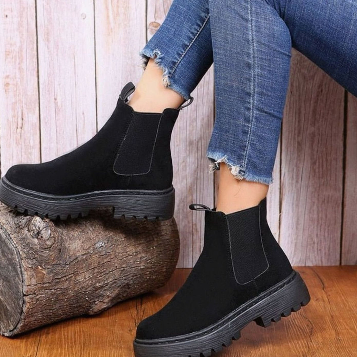 Rhea | Women's Faux Suede Platform Chelsea Ankle Boots