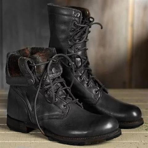 Marta | Botas Militares de Pele Mulher Atacadores Cano Médio