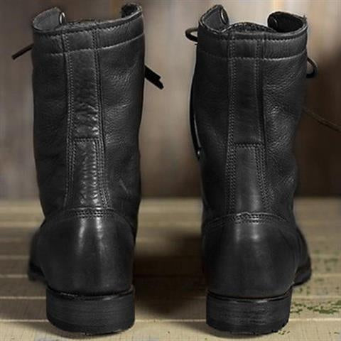 Marta | Botas Militares de Pele Mulher Atacadores Cano Médio