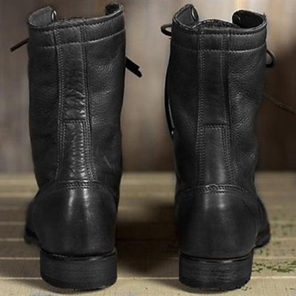 Marta | Botas Militares de Pele Mulher Atacadores Cano Médio