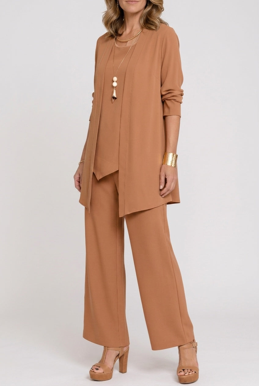 Marta | Conjunto Cardigan Três Peças Mulher Calças Perna Larga