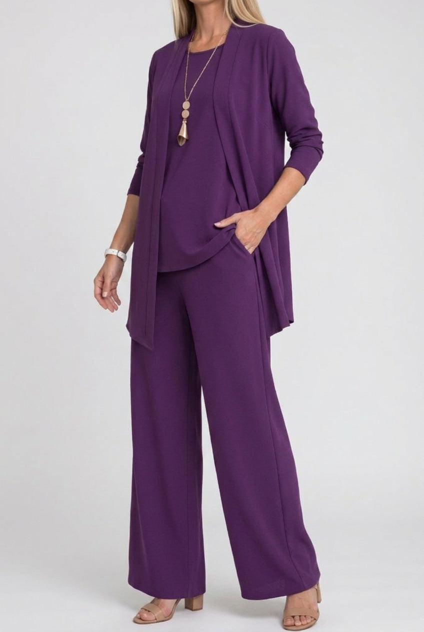 Marta | Conjunto Cardigan Três Peças Mulher Calças Perna Larga