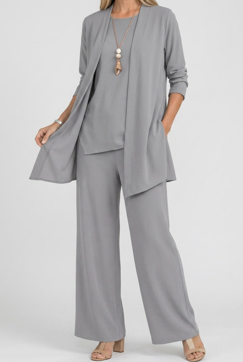 Marta | Conjunto Cardigan Três Peças Mulher Calças Perna Larga