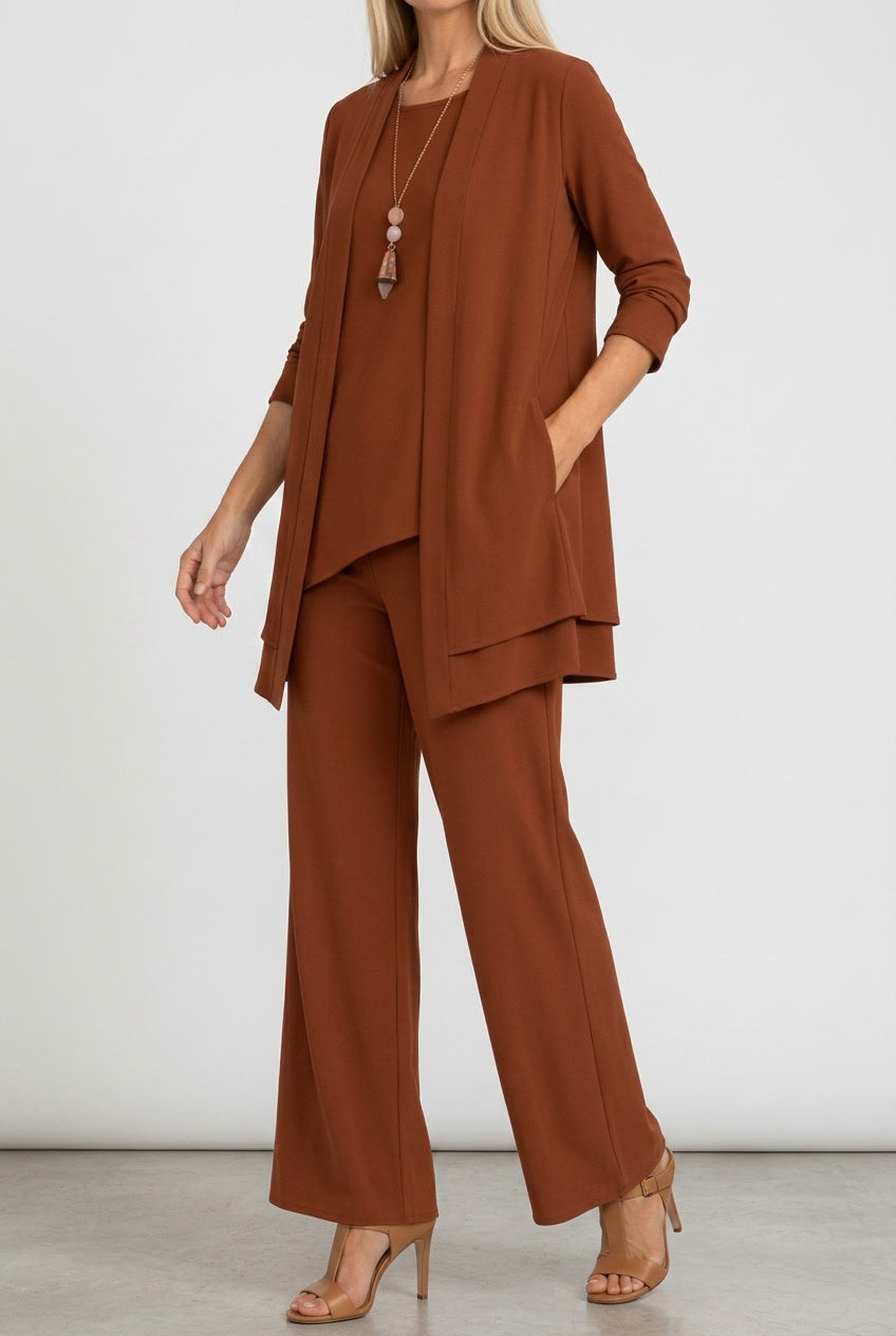 Marta | Conjunto Cardigan Três Peças Mulher Calças Perna Larga