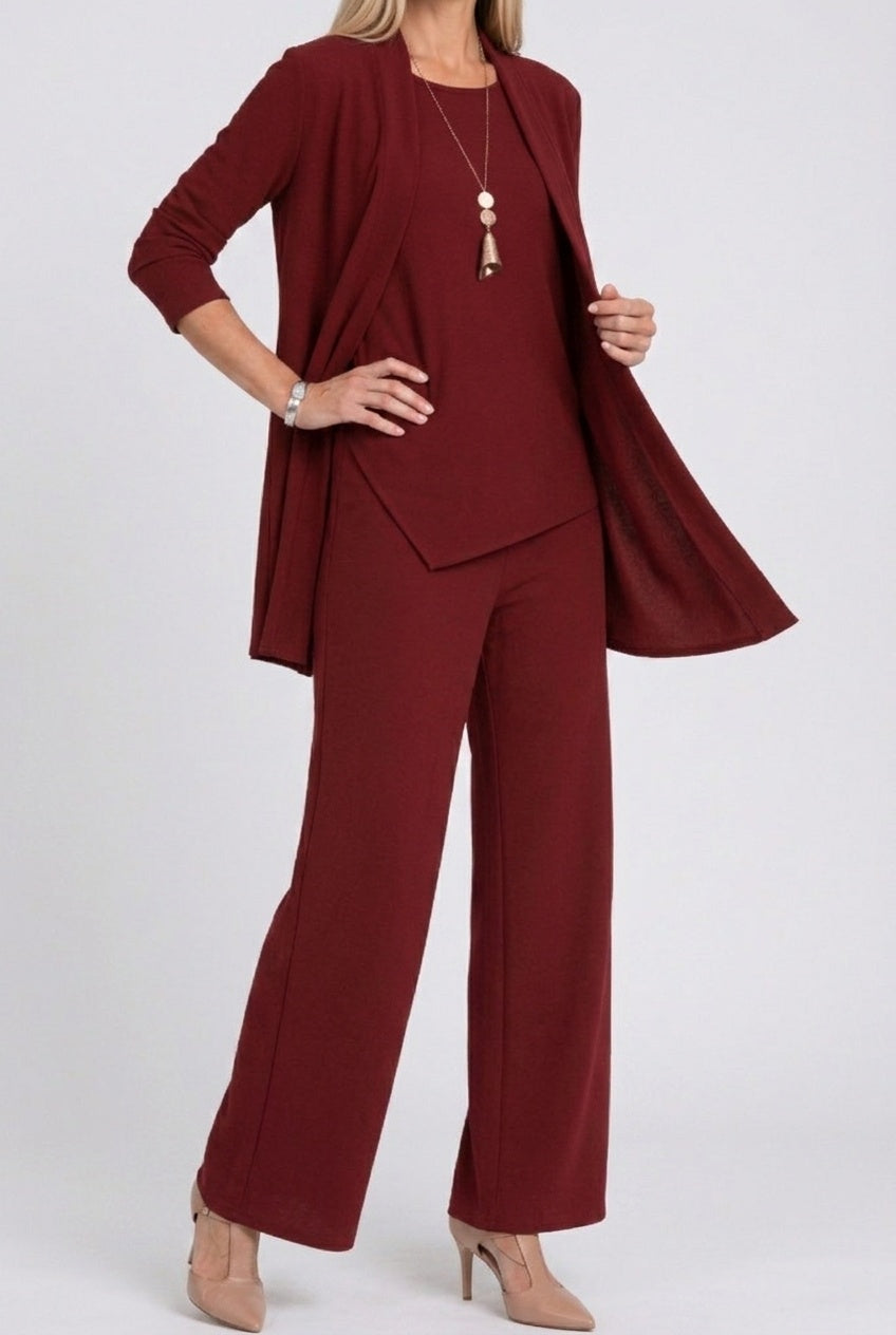 Marta | Conjunto Cardigan Três Peças Mulher Calças Perna Larga