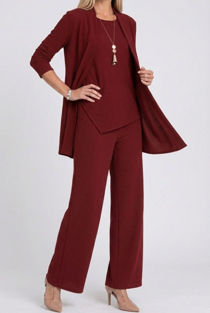 Marta | Conjunto Cardigan Três Peças Mulher Calças Perna Larga