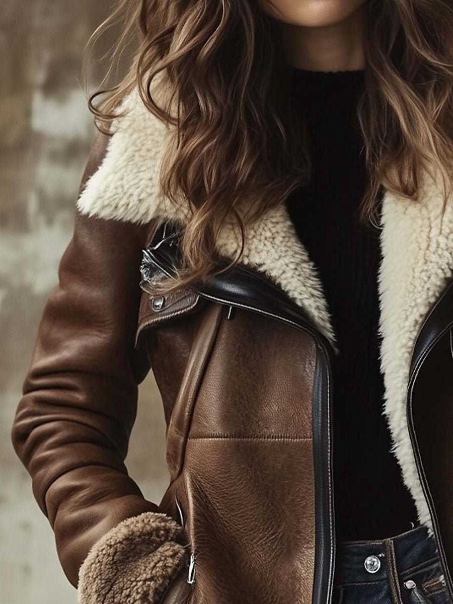 Matilda | Women's Long Leather Coat with Faux Fur Collar