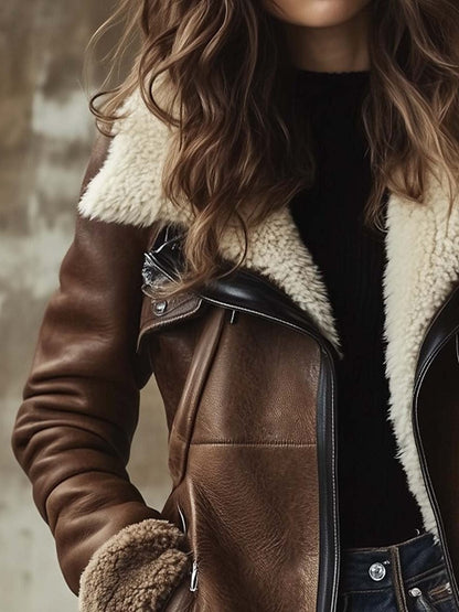Matilda | Women's Long Leather Coat with Faux Fur Collar