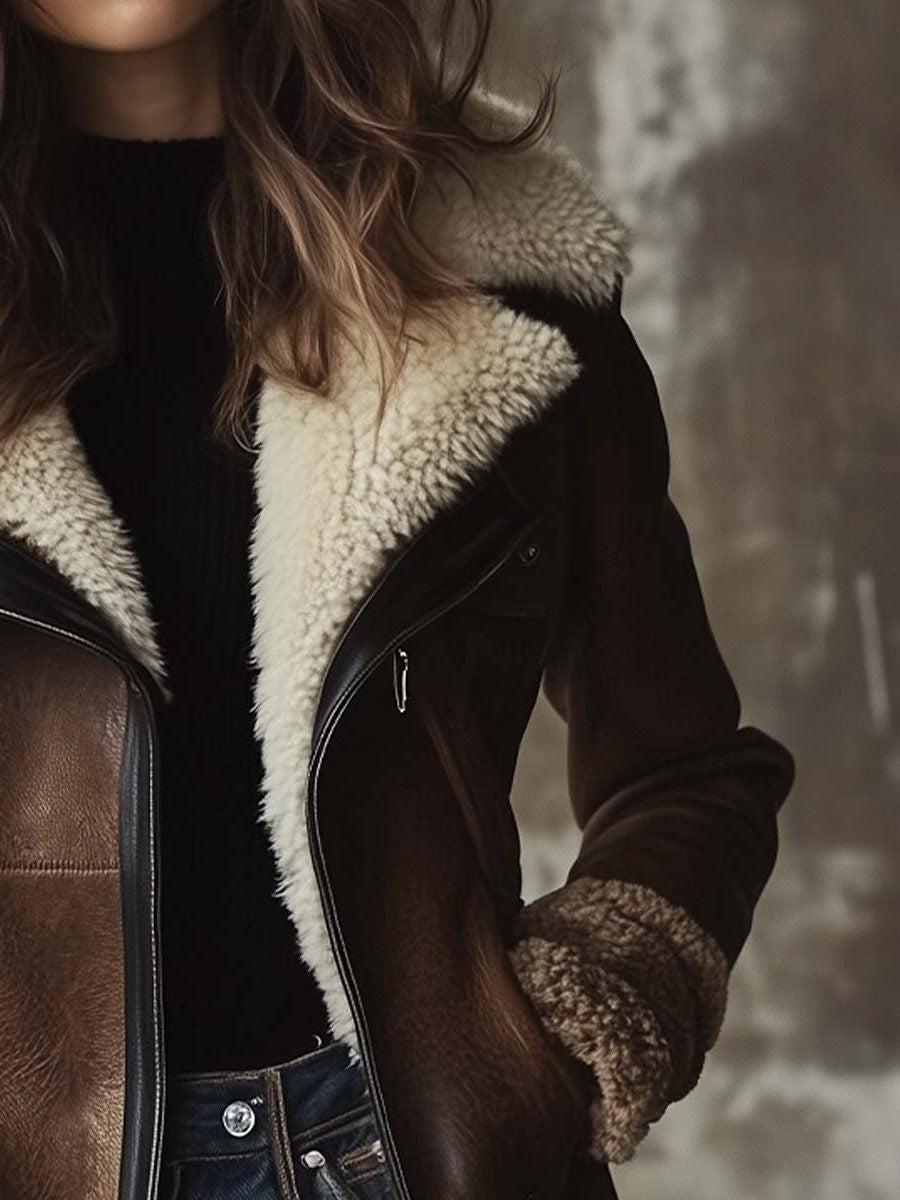 Matilda | Women's Long Leather Coat with Faux Fur Collar