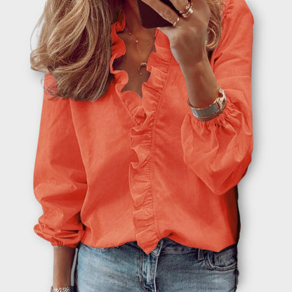 Matilde | Blusa com Folhos Mulher Manga Longa Decote V