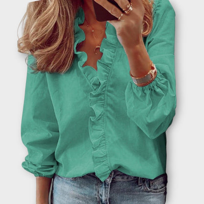 Matilde | Blusa com Folhos Mulher Manga Longa Decote V