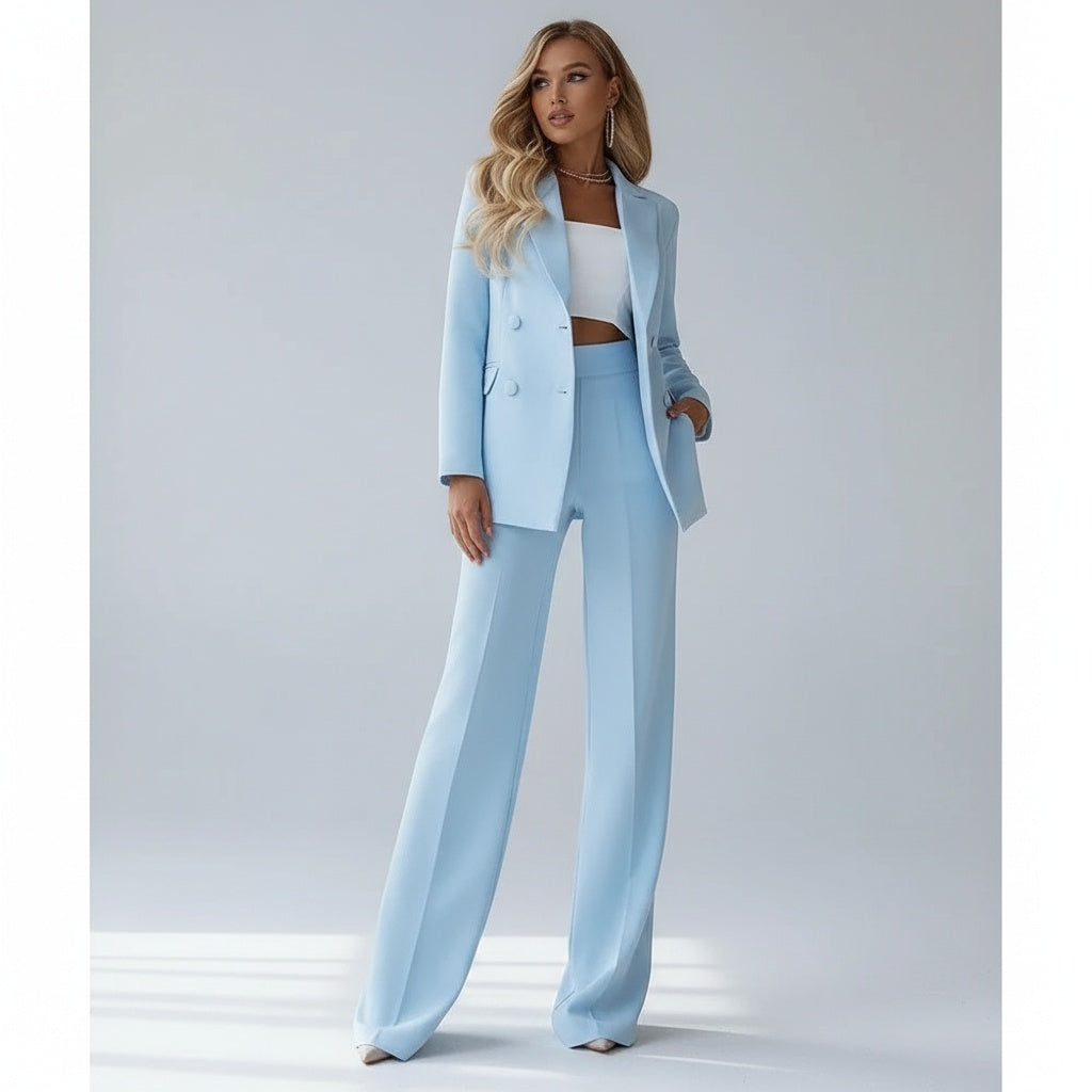 Matilde | Conjunto Blazer Duplo e Calças Perna Larga Mulher Elegante