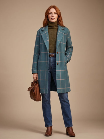 Sloane | Women's Long Plaid Overcoat Lapel Button Front