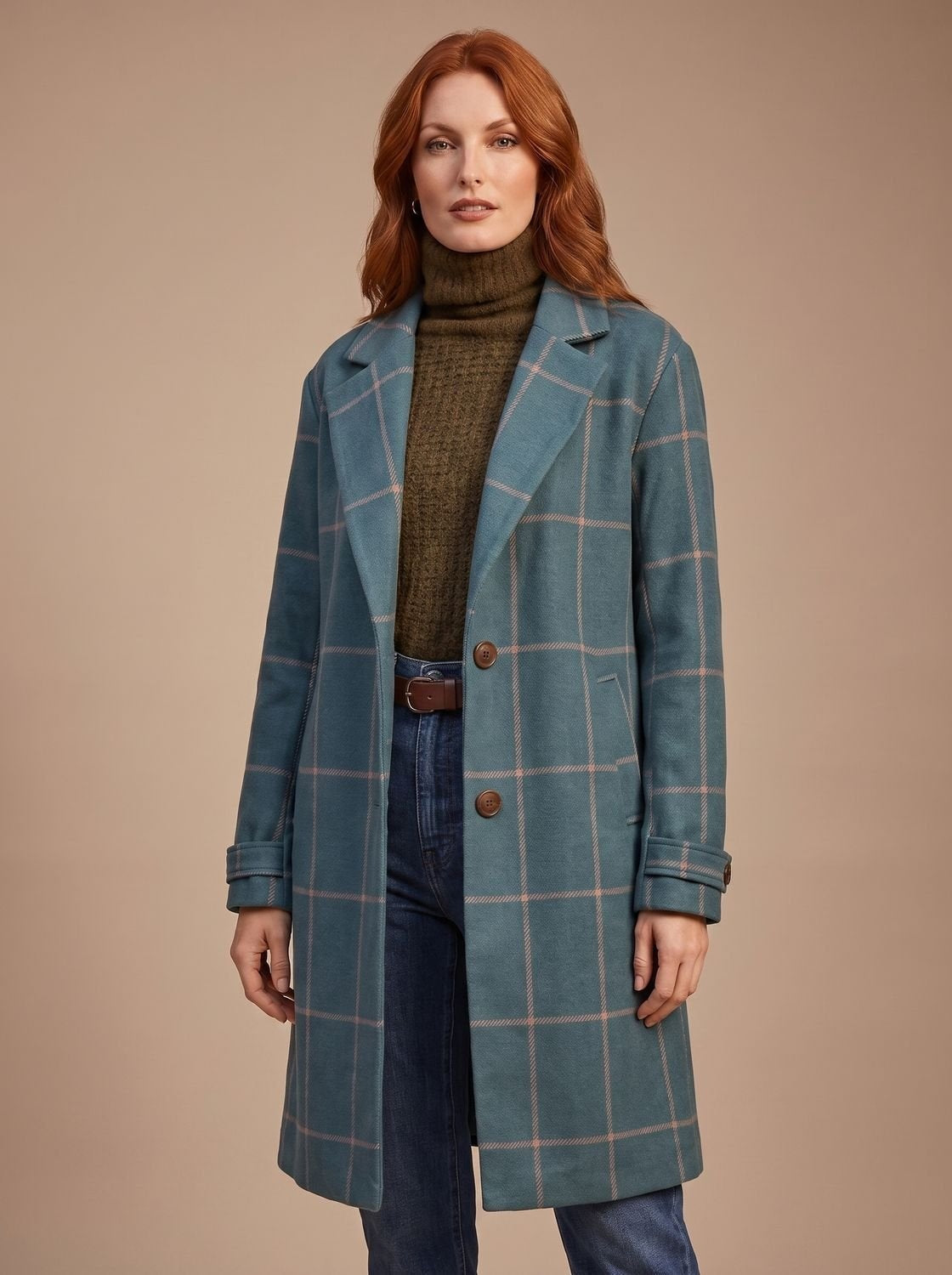 Sloane | Women's Long Plaid Overcoat Lapel Button Front