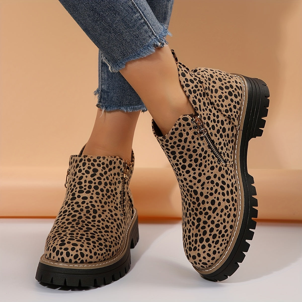 Mónica | Botins Cowboy Estampado Animal Print Mulher Sola Plataforma