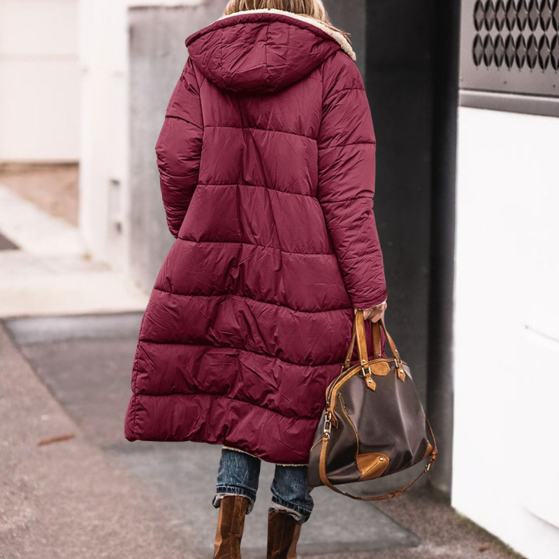 Octavia | Women's Long Quilted Puffer Jacket with Teddy Lined Hood