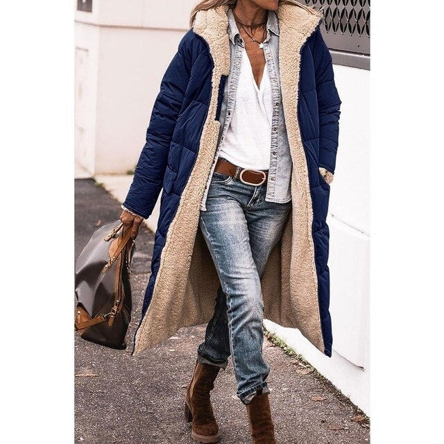 Octavia | Women's Long Quilted Puffer Jacket with Teddy Lined Hood