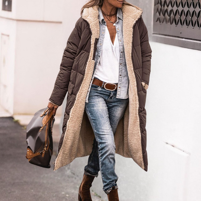Octavia | Women's Long Quilted Puffer Jacket with Teddy Lined Hood