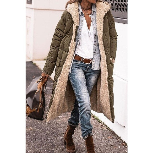 Octavia | Women's Long Quilted Puffer Jacket with Teddy Lined Hood
