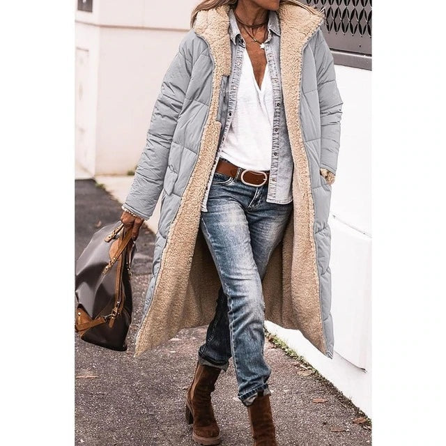 Octavia | Women's Long Quilted Puffer Jacket with Teddy Lined Hood