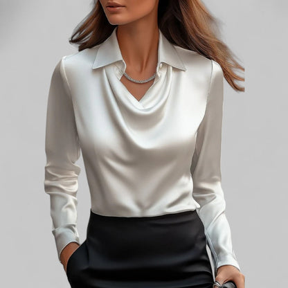 Patrícia | Blusa de Seda Mulher Manga Comprida Decote Drapado