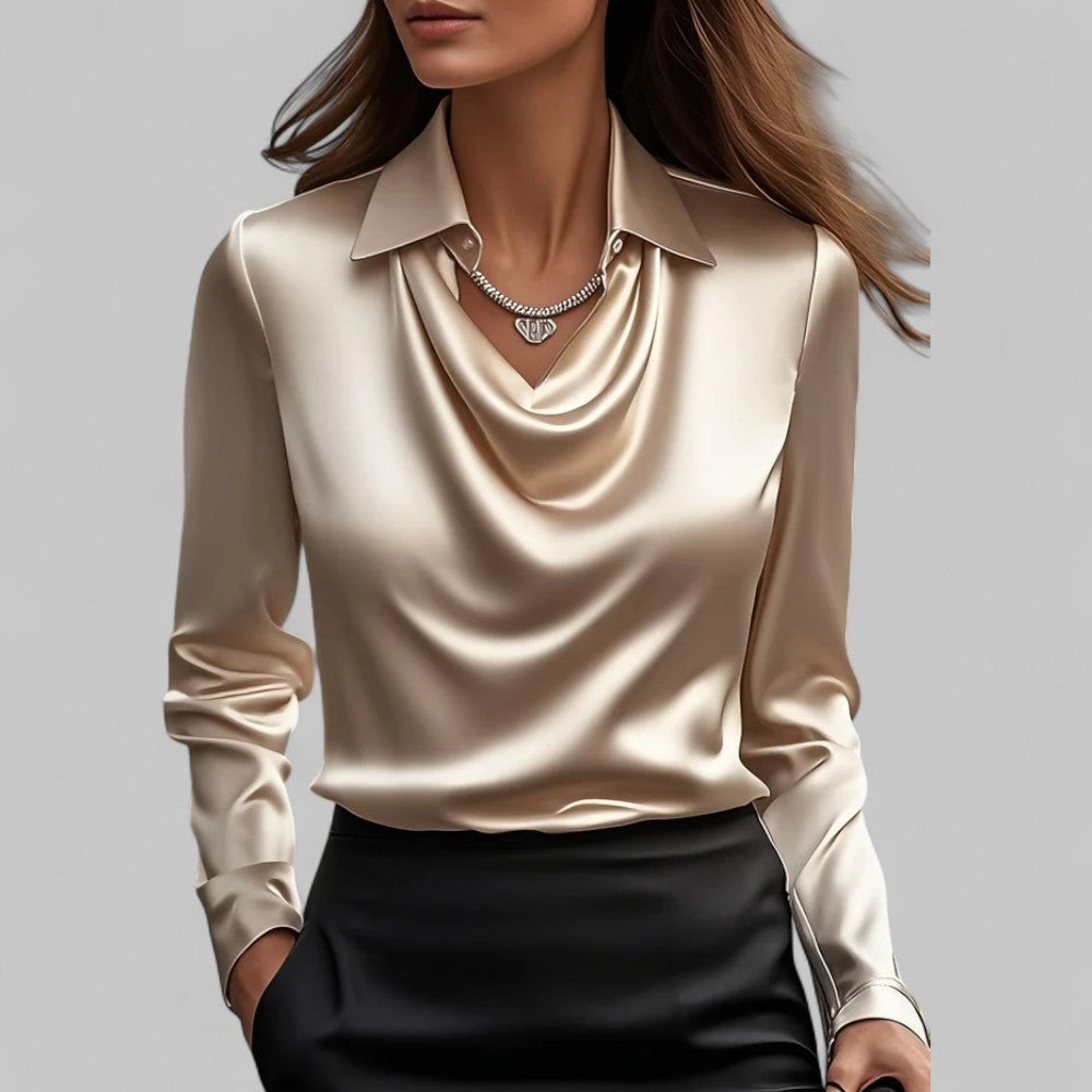 Patrícia | Blusa de Seda Mulher Manga Comprida Decote Drapado