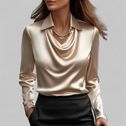Patrícia | Blusa de Seda Mulher Manga Comprida Decote Drapado