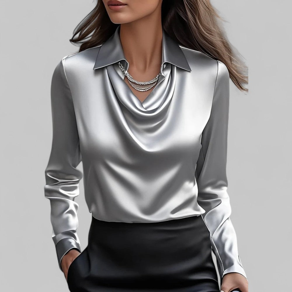 Patrícia | Blusa de Seda Mulher Manga Comprida Decote Drapado