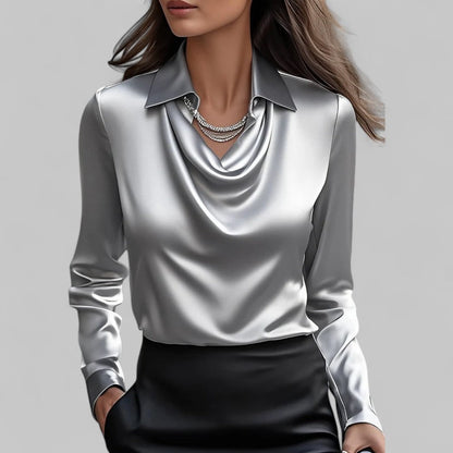 Patrícia | Blusa de Seda Mulher Manga Comprida Decote Drapado