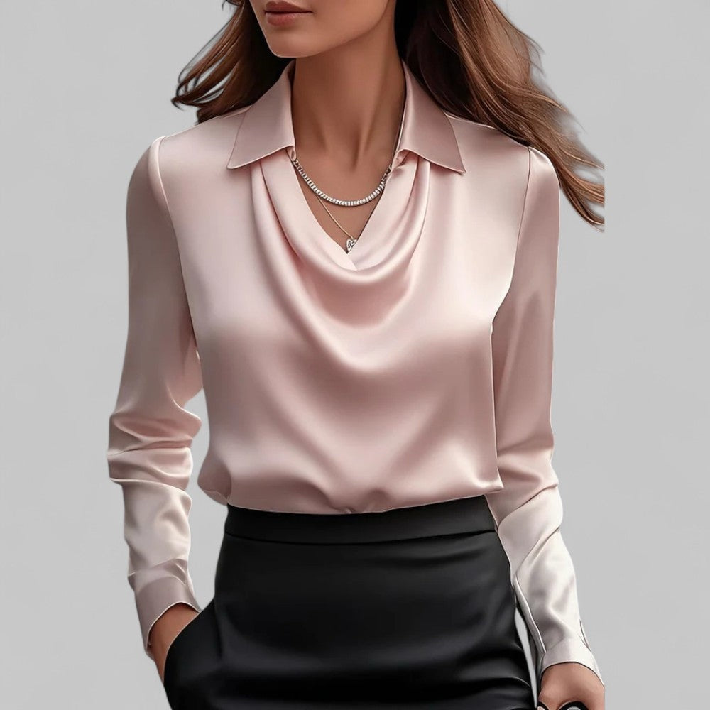 Patrícia | Blusa de Seda Mulher Manga Comprida Decote Drapado