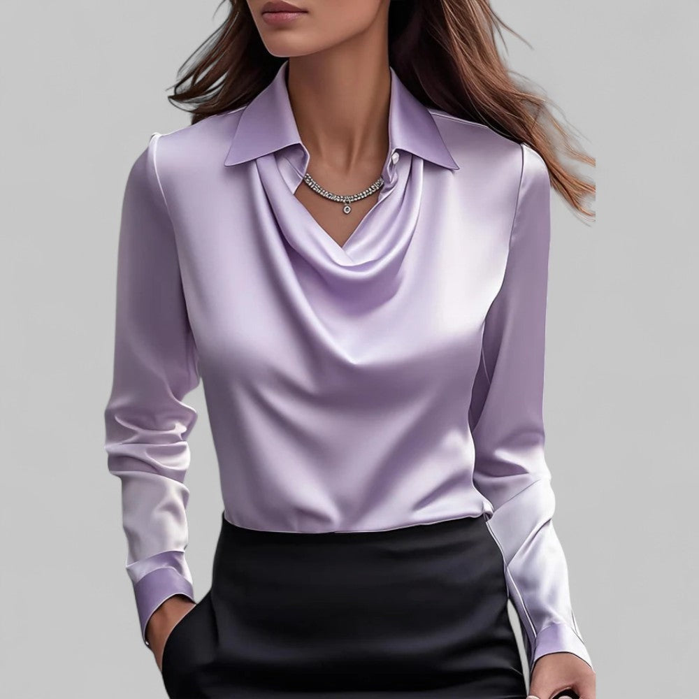 Patrícia | Blusa de Seda Mulher Manga Comprida Decote Drapado