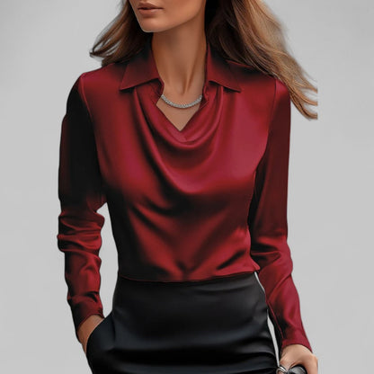 Patrícia | Blusa de Seda Mulher Manga Comprida Decote Drapado
