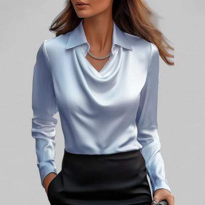 Patrícia | Blusa de Seda Mulher Manga Comprida Decote Drapado