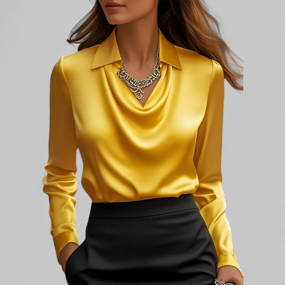 Patrícia | Blusa de Seda Mulher Manga Comprida Decote Drapado