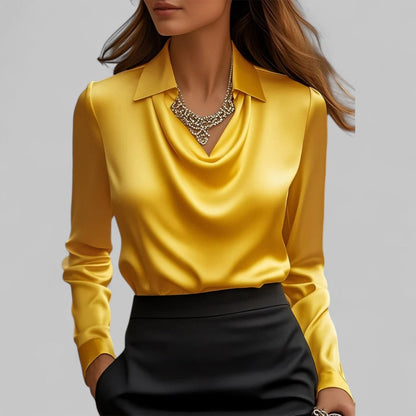 Patrícia | Blusa de Seda Mulher Manga Comprida Decote Drapado