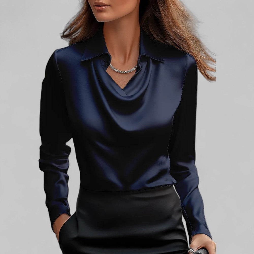 Patrícia | Blusa de Seda Mulher Manga Comprida Decote Drapado