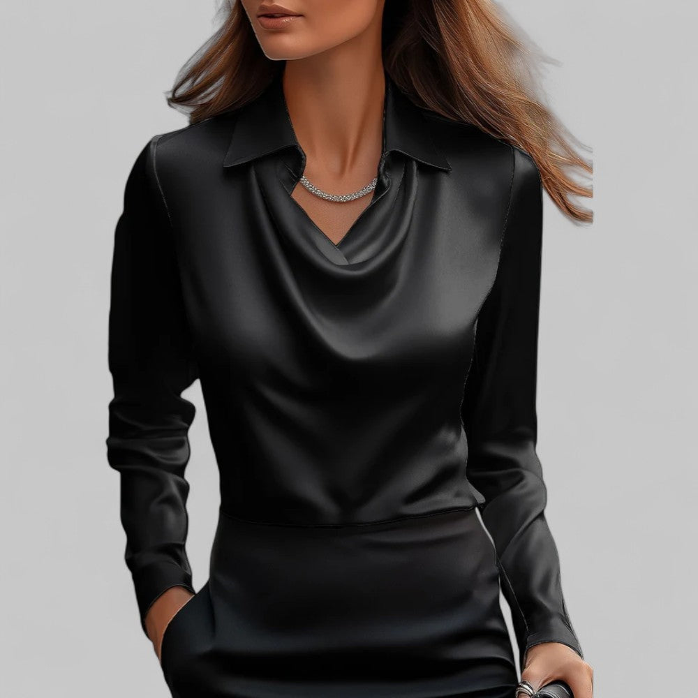 Patrícia | Blusa de Seda Mulher Manga Comprida Decote Drapado