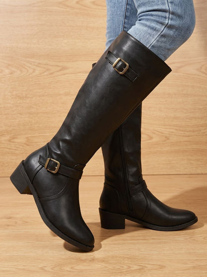 Simone | Women's Tall Leather Riding Boots Knee High Buckles